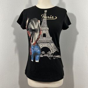 Vinizbena Tee Top Womens Small Black Rhinestones‎ Y2K